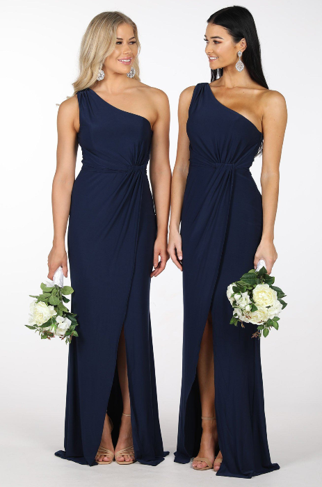 One shoulder jersey gown Strutt Design Studio