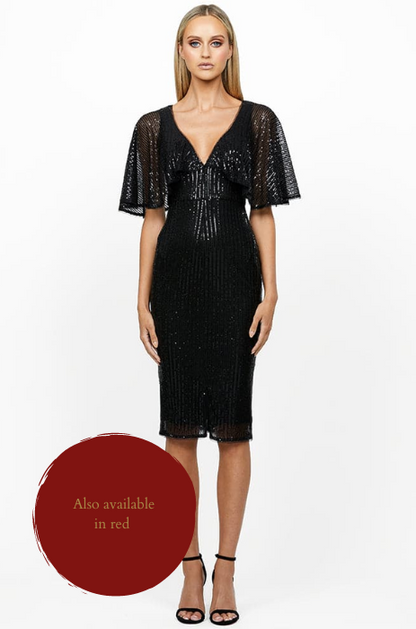 Maci cape sleeve sequin midi