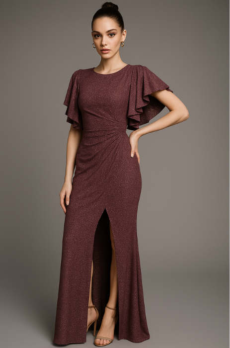Lurex stretch flutter sleeve dress