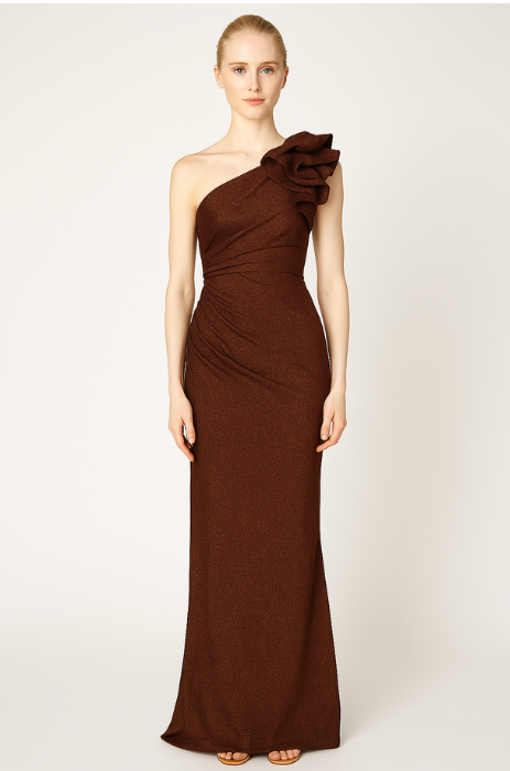 Structured flounced one shoulder dress