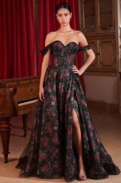 Black floral corset gown