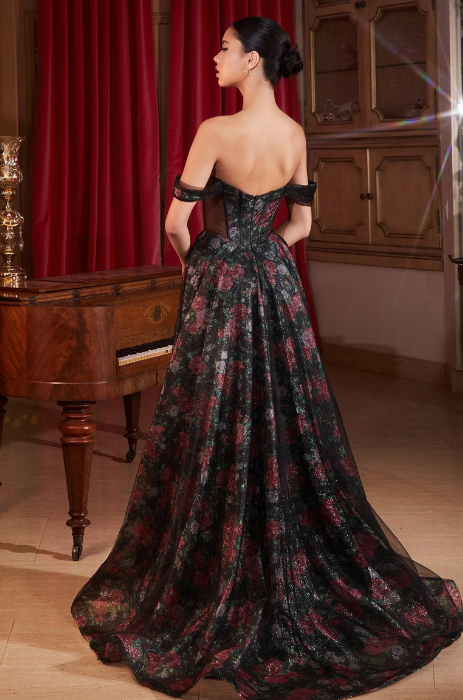 Black floral corset gown