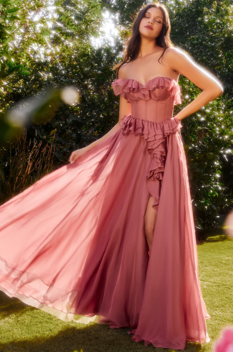 Corset bodice ruffle gown