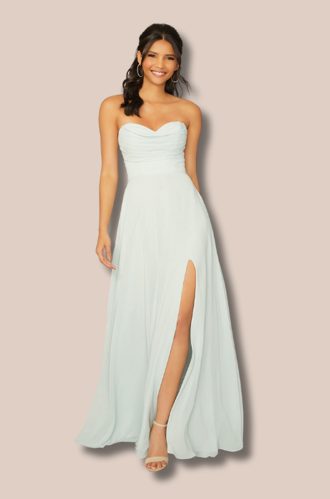 Draped sweetheart chiffon dress with split