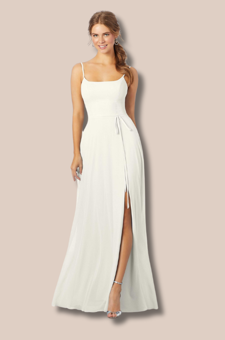 Square neck chiffon dress with tie waist