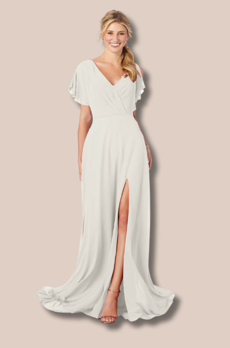 Chiffon flutter sleeve dress with split