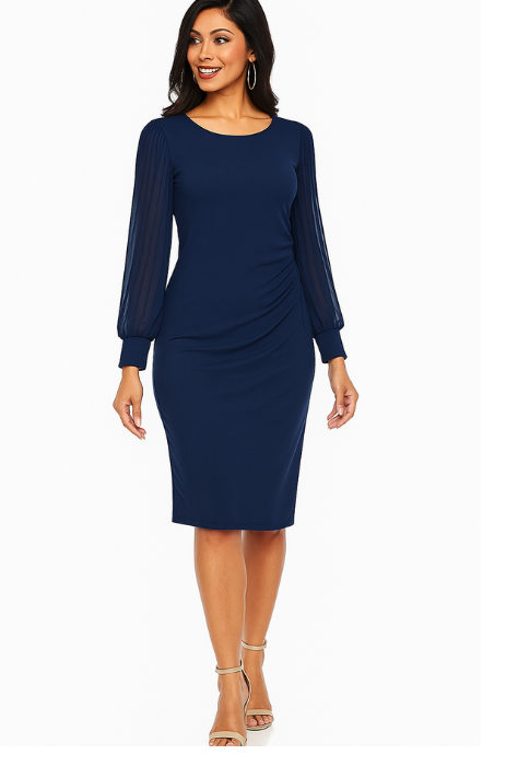 Pleated sheer long sleeve dress