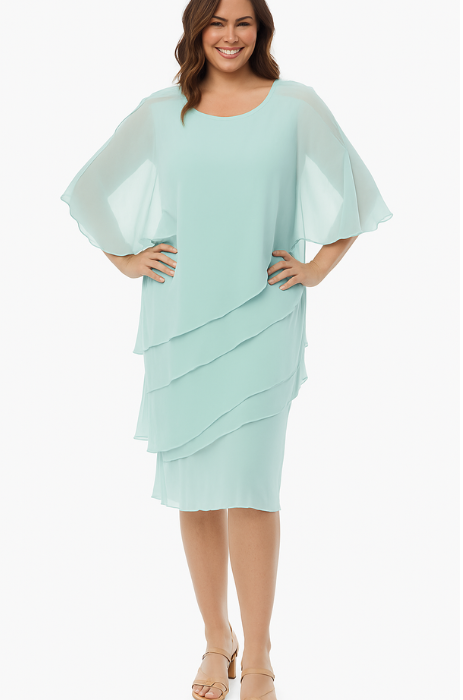 Tiered chiffon cape dress