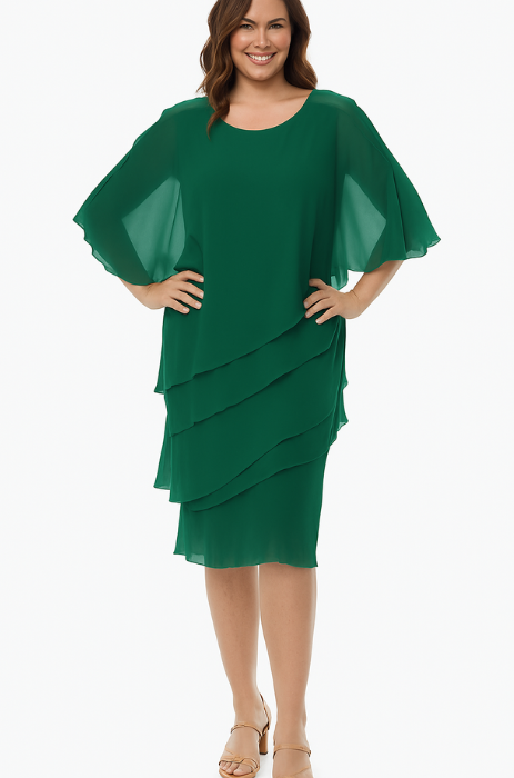 Tiered chiffon cape dress