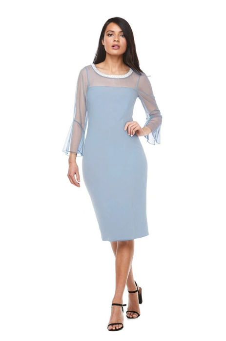 Sheer bell sleeve shift dress
