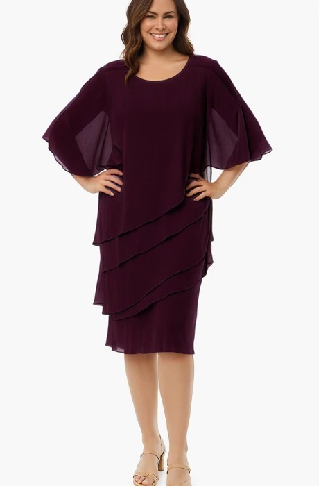 Tiered chiffon cape dress