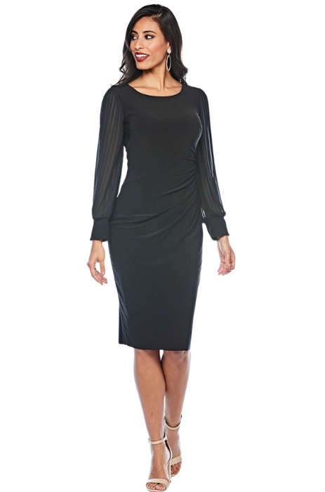 Pleated sheer long sleeve dress