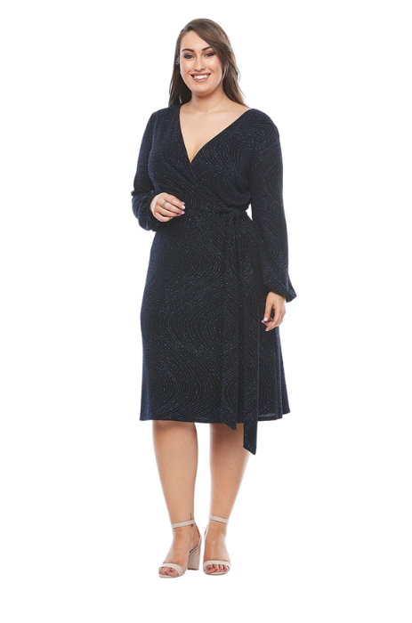 Stretch jersey wrap dress with blouson sleeves