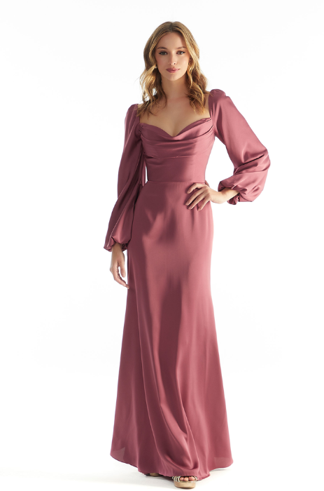 Long sleeve satin bridesmaid dress - SPECIAL ORDER ONLY
