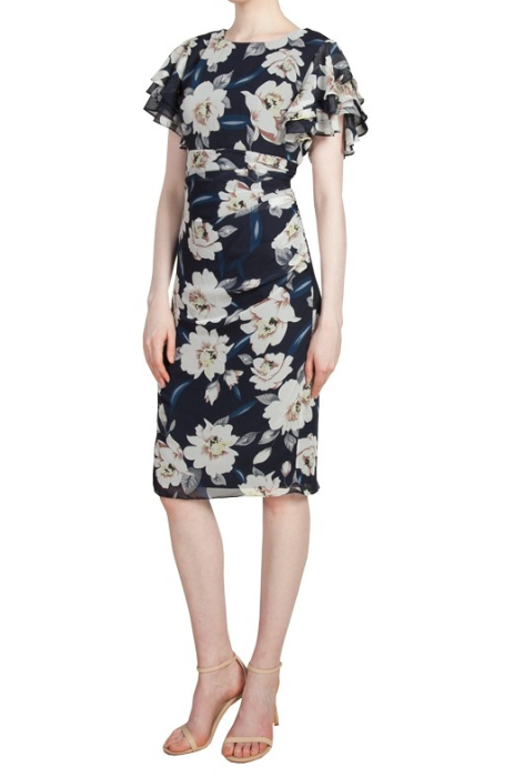 Floral flutter sleeve dress