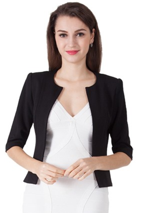 Black collarless blazer