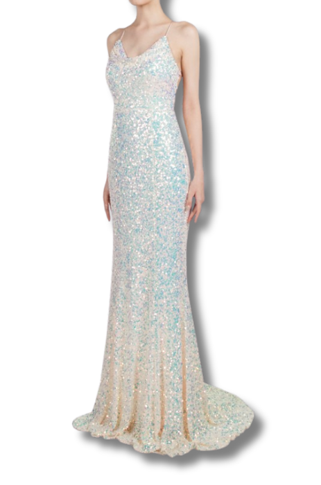 Sequin cowl neck split dress