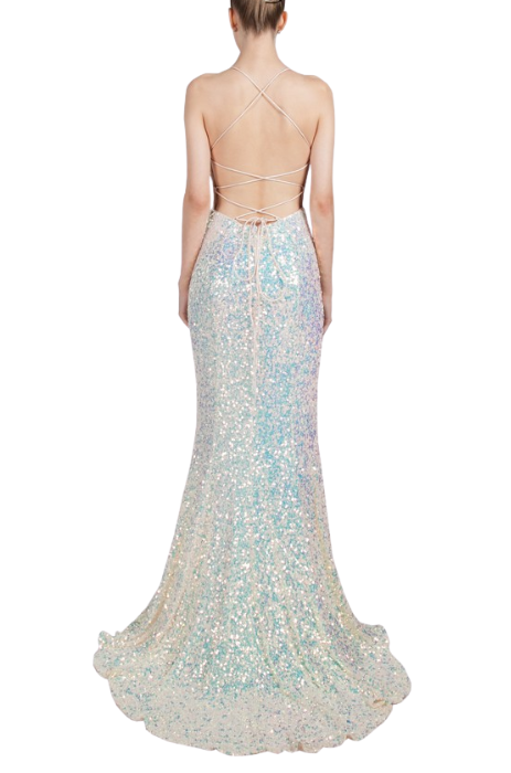 Sequin cowl neck split dress