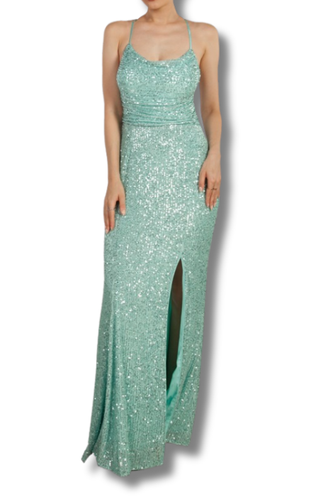 Sequin strappy back gown