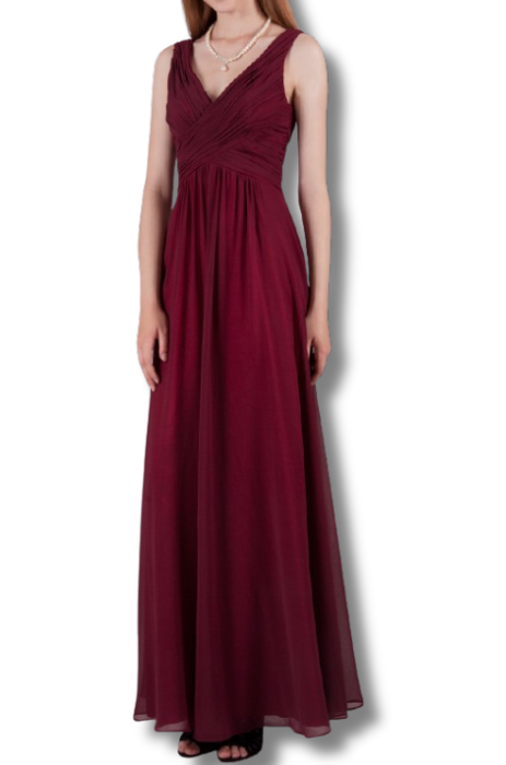 V-neck chiffon dress with ruched bodice