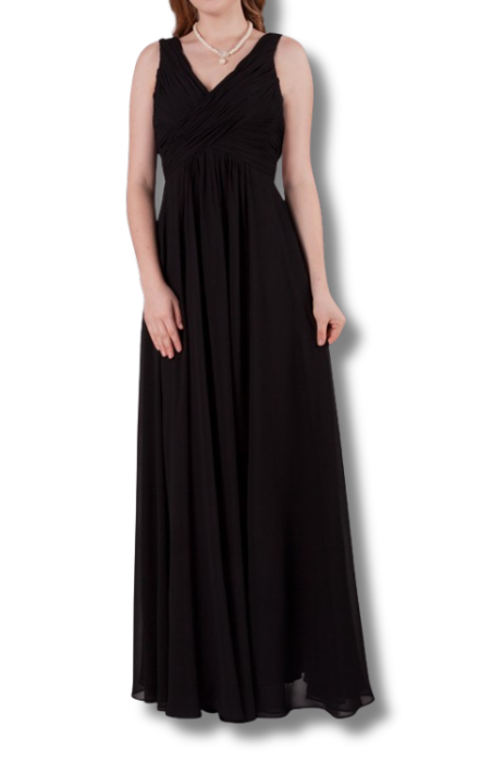 V-neck chiffon dress with ruched bodice
