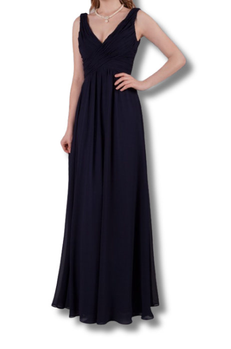 V-neck chiffon dress with ruched bodice