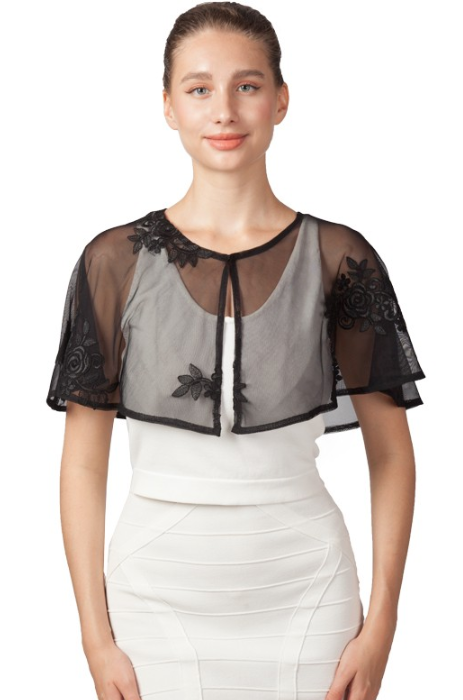 Tulle capelet with lace applique