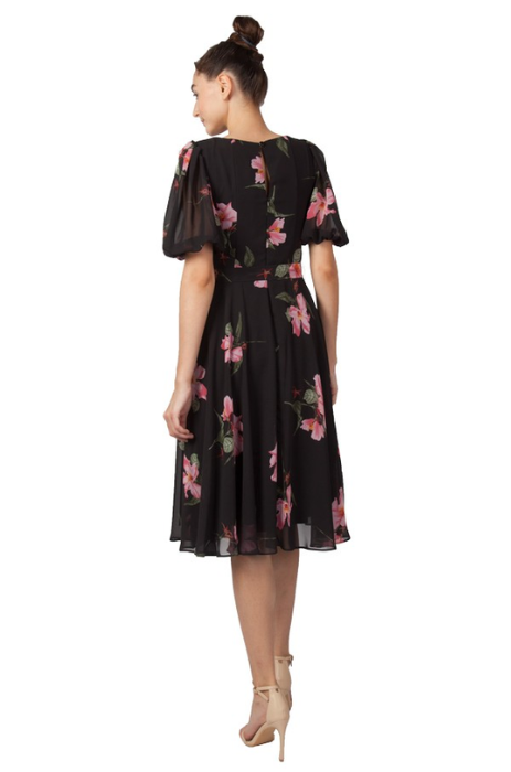 Floral chiffon balloon sleeve dress