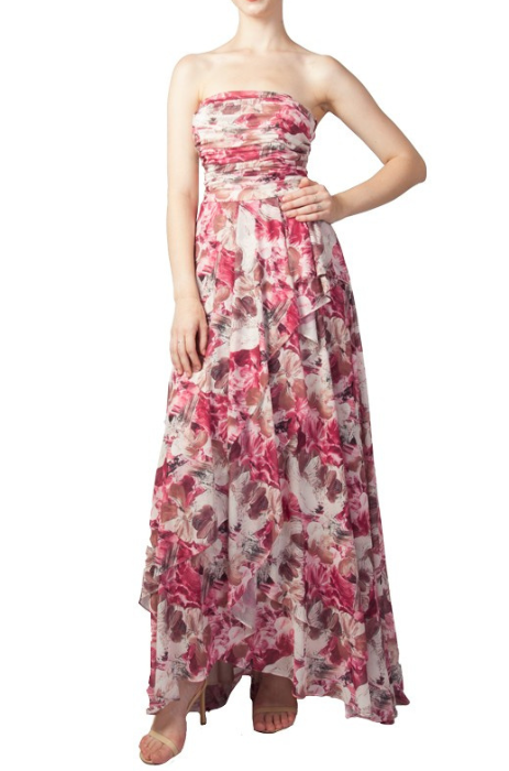 Strapless floral full length dress