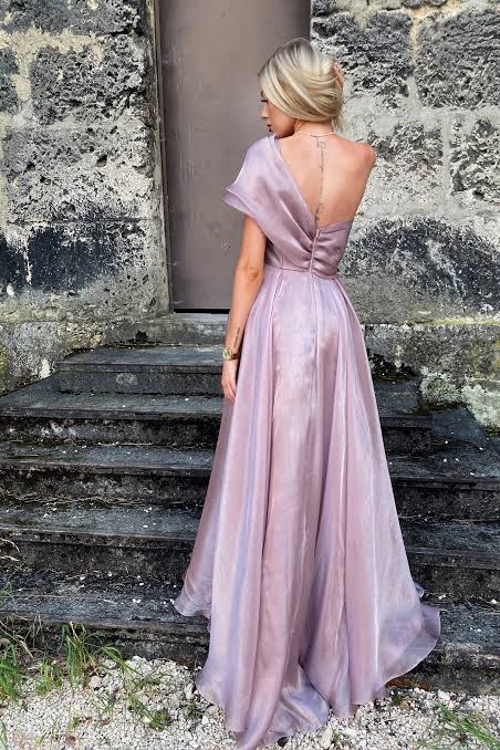 Musk pink flowy sash gown