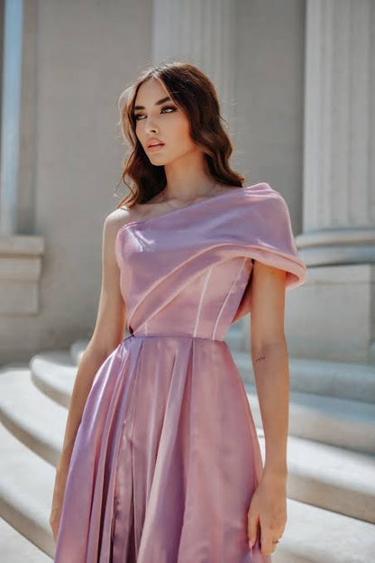 Musk pink flowy sash gown