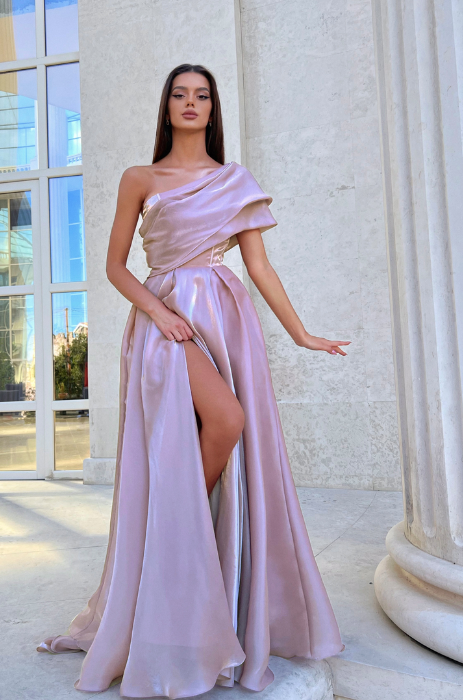 Musk pink flowy sash gown