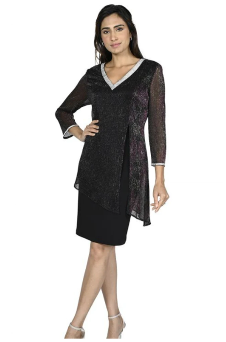 Frank Lyman goldd and purple thread overlay dress