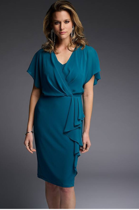 Joseph Ribkoff teal chiffon batwing/kimono sleeve dress