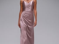 Silky satin bridesmaid dress with front skirt split