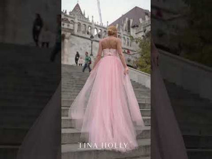 Frosted glitter gown with overskirt by Tina Holly