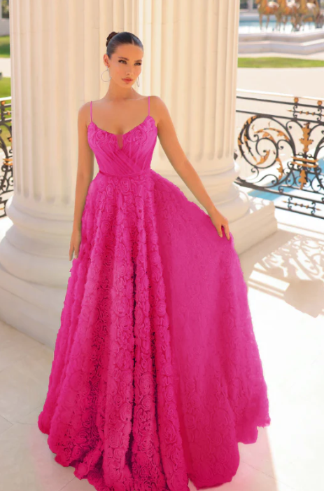 Neon pink rosette ball gown