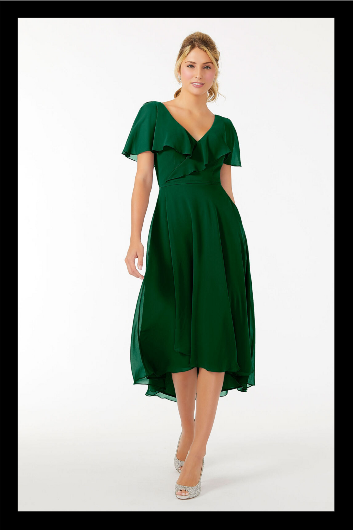 Midi flutter sleeve chiffon dress by Morilee