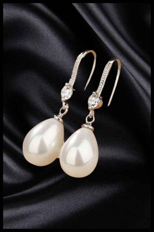 Pearl and diamonte drop hook earrings