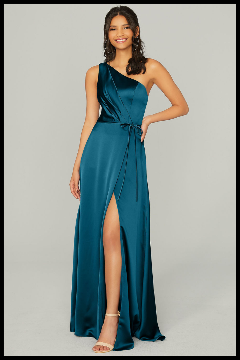 Satin one shoulder bridesmaid gown