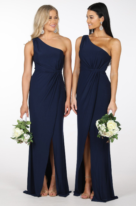 One shoulder jersey gown